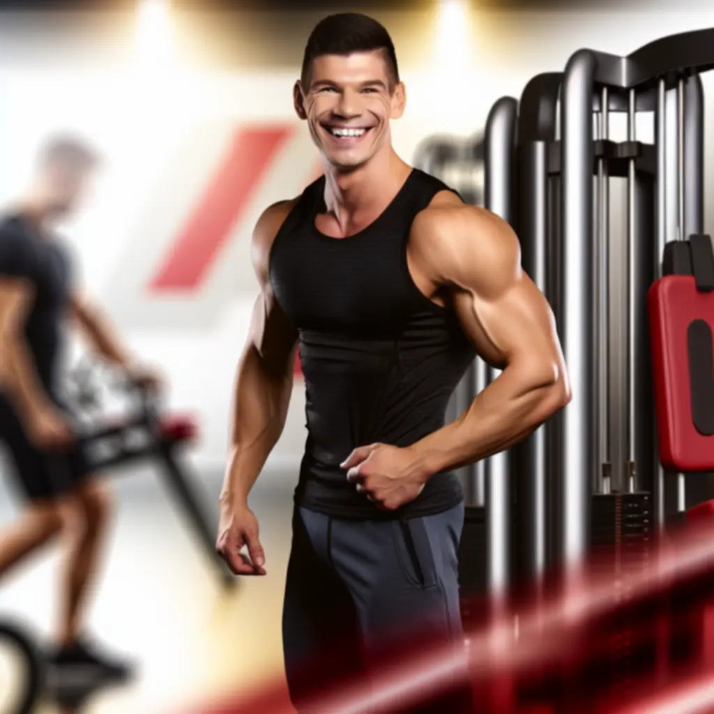 Iron Cluub tag portréja a súlyzók között, motivált kifejezéssel