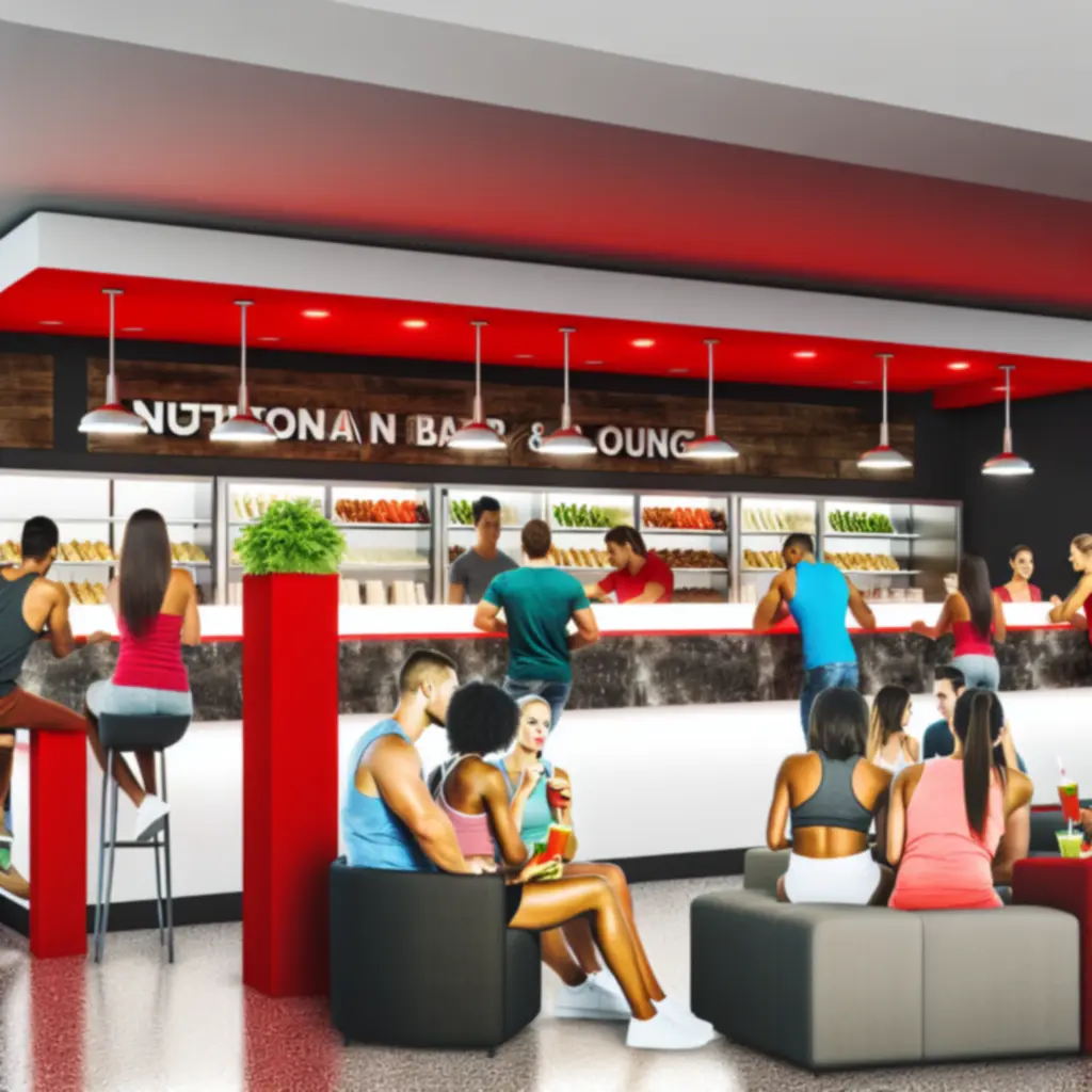 Modern Nutrition Bar és közösségi tér az Iron Cluubban, tagokkal beszélgetés közben